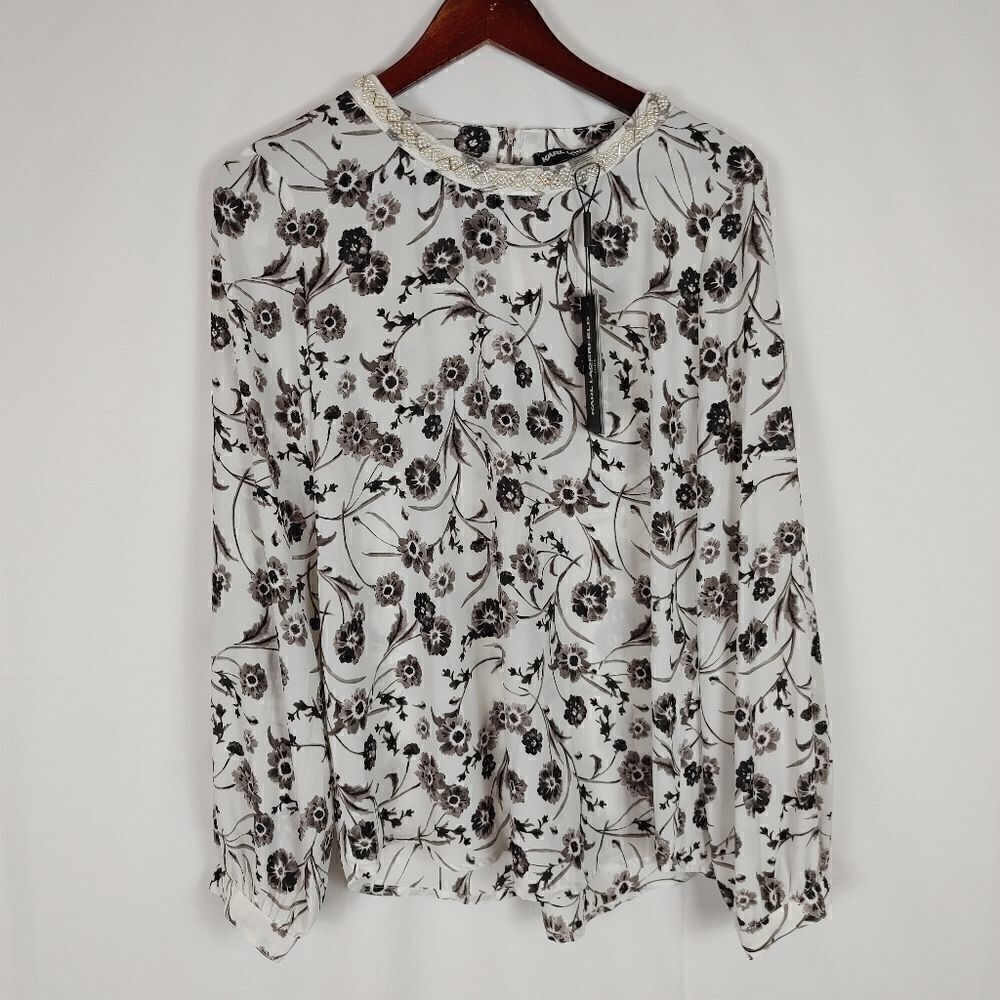 Karl Lagerfeld Paris White Floral Print Blouse Bea